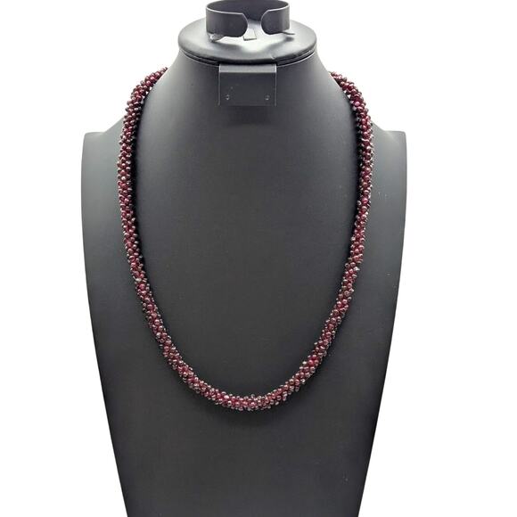 Estate Vintage Woven Rope Purple Garnet Seed Bead 25" No Clasp Necklace - Picture 6 of 7